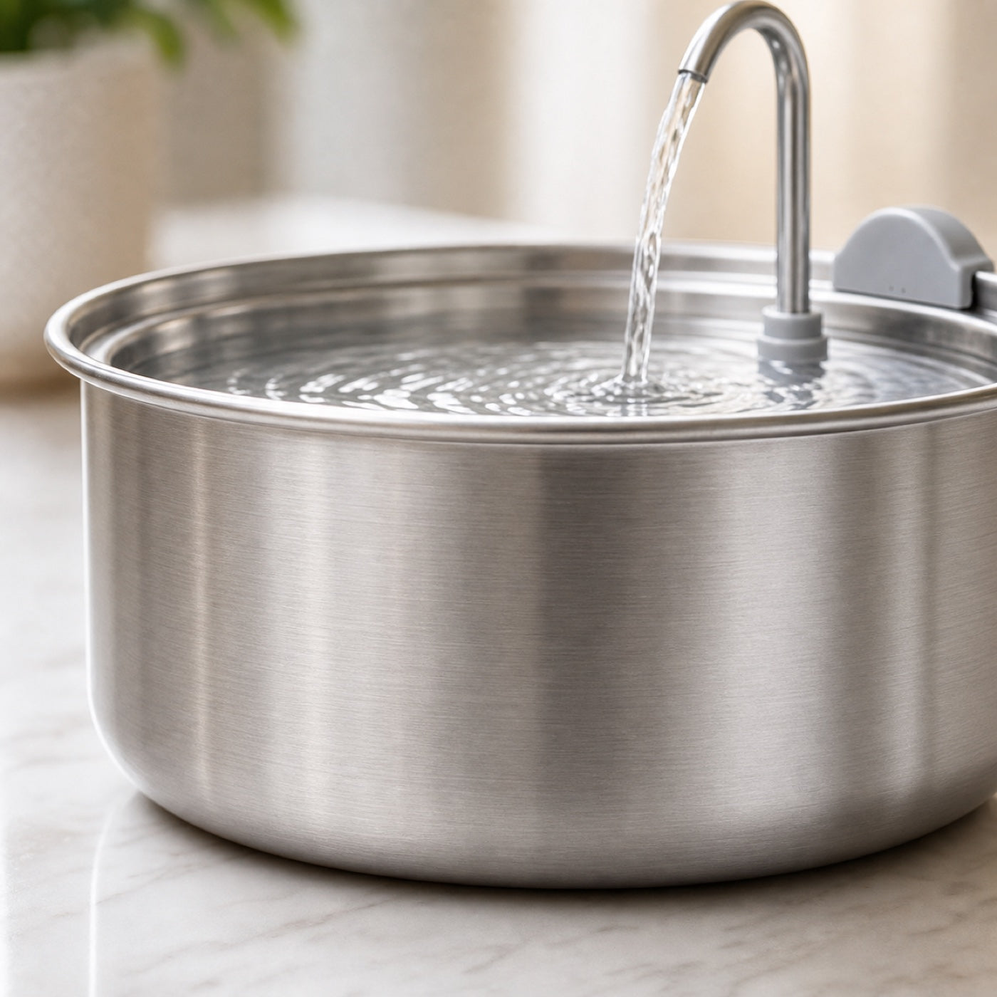 Fresh Flow stainless steel fountain bowl close-up
