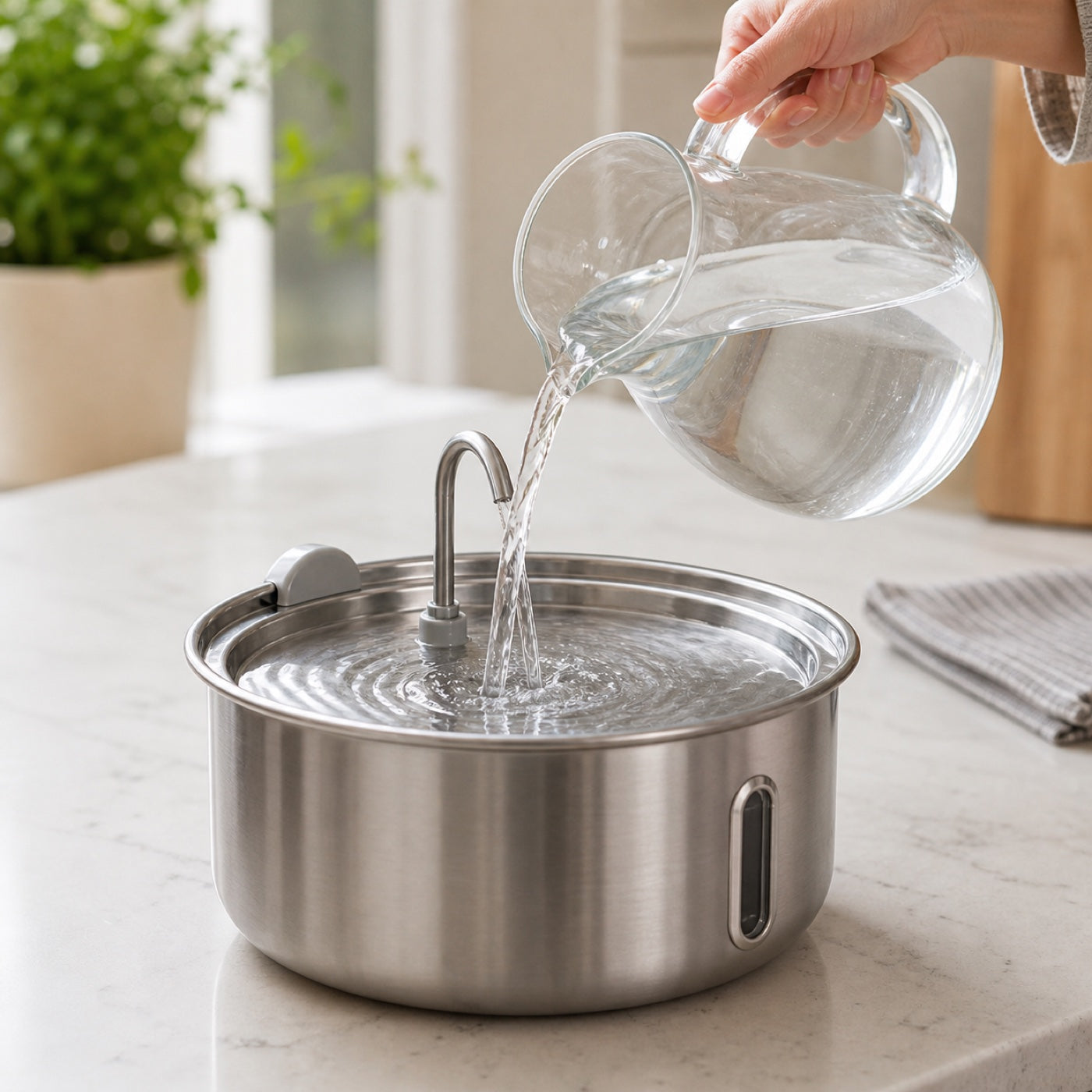 Filling the Fresh Flow fountain with water