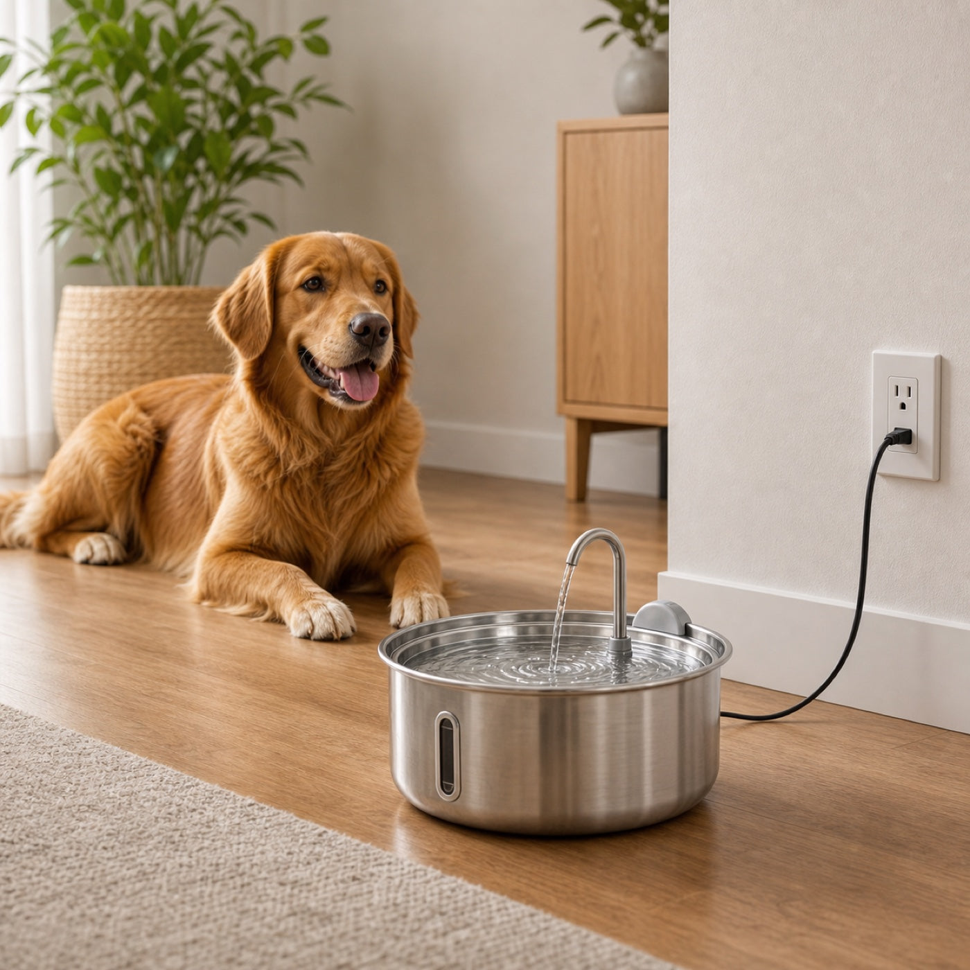 Plugging in the Fresh Flow Dog Fountain